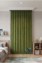 Modern Background Curtain - Single Panel - Ready for Cornice - Stain Resistant - Grass Green - Flat Installation Without Pleats - Extrafoam Gathering - 7
