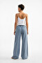Elastic Waist Snow Blue Lace-Up Wide Leg Loose Tiril Tiiril Palazzo Trousers - 5