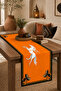 Orange and White Horse Patterned Bohemian Table Runner with Black Gold Chain Detail 40X140Cm - 2