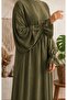 Silk Kupra Yarasakol Lace-Up Cuff Loose Tesettür Dress Ferace - 3