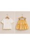 Girl's Top and Bottom Set Summer Balloon Skirt Daisy Detailed Mustard