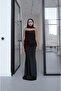 Black Strapless Satin Dress with Scarf