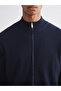Mg Trenden Navy Blue Mock Neck Men's Cardigan - 3