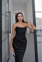Black Strapless Satin Dress with Scarf - 6