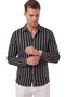 Men's Black Striped Cotton Wrinkled Textured Summer Shirt Relaxed Fit Long Sleeve Shirt 2602618 - 2