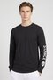 Men Crew Neck Long Sleeve Brand Logo T-Shirt, Black