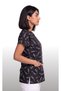 Women's V-Neck Bat Sleeve Ataturk Signature Blue, Red, Black Terycotton Doctor Scrubs Uniform Single Top - 3