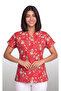 Women's V-Neck Bat Sleeve Teddy Bear Patterned Pink Terycotton Fabric Doctor Nurse Scrubs Uniform Single Top - 2