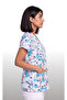 Women's V-Neck Bat Sleeve Teeth Patterned White Terycotton Fabric Doctor Nurse Scrubs Uniform Single Top - 3