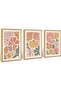 Signtouch Boho Botanical Floral Blue Wall Art 3-Piece Wooden Frame 30x40 cm