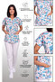 Women's V-Neck Bat Sleeve Teeth Patterned White Terycotton Fabric Doctor Nurse Scrubs Uniform Single Top - 6