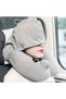 Inflatable Travel Pillow with Hoodie Support The Head Neck and Chin Comfortable and Washable Cover U-Shaped Neck Pillow with Storage Bag for Airplane Car Train Bus and Home Use Inflatable Pillow Grey - 8