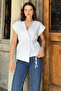 Women's Double-Breasted Collar Waist-Tie Detailed Lined Vest - 2