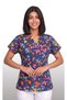 Women's V-Neck Bat Sleeve Butterfly Patterned Navy Blue Terycotton Doctor Nurse Scrubs Uniform Single Top - 2