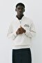 Fermuar yakalı nakışlı sweatshirt