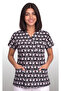 Women's V-Neck Bat Sleeve Cat Patterned Black Terycotton Fabric Doctor Nurse Scrubs Uniform Single Top