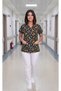 Women's V-Neck Bat Sleeve Dinosaur Patterned Black Terycotton Fabric Doctor Nurse Scrubs Uniform Single Top - 7
