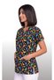 Women's V-Neck Bat Sleeve Dinosaur Patterned Black Terycotton Fabric Doctor Nurse Scrubs Uniform Single Top - 4