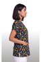 Women's V-Neck Bat Sleeve Dinosaur Patterned Black Terycotton Fabric Doctor Nurse Scrubs Uniform Single Top - 3