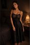 Women's Black Strap French Lace Embroidered Satin Jersey Nightgown Size 38