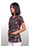 Women's V-Neck Bat Sleeve Heart Rhythm Patterned Black Terycotton Doctor Nurse Scrubs Uniform Single Top - 4