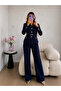 Belted Gold Buttoned Jacket Trousers Double Blazer Suit - 3