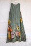 Italian Khaki Pool Collar Sleeveless Pocketed Floral Printed Casual 100% Linen Long Woven Dress 133 67 - 2