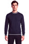 Men's Regular Fit Round Collar Soft Wool Fabric Long Sleeve Navy Blue Sweater