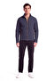 Men's Regular Fit Alcantara Detailed Stand Collar Long Sleeve Blue Jacket - 2