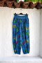 Italian Blue Tropical Patterned Elastic Waist Shalwar with Pockets Casual Linen Look Woven Trousers 93 63 - 2