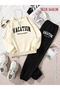 Unisex Women's and Men's Vacatıon Text Printed Oversize 3 Thread Crew Neck Sweatshirt and Jogger Sweatpants