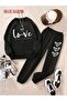 Unisex Women's and Men's Love Text Printed Oversize 3 Thread Crew Neck Sweatshirt and Jogger Sweatpants