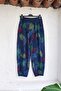 Italian Navy Blue Tropical Patterned Elastic Waist Shalwar with Pockets Linen Look Woven Trousers 93 63 - 2