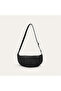 Women's Black Stitched Oval Shoulder Bag
