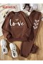 Unisex Women's and Men's Love Text Printed Oversize 3 Thread Crew Neck Sweatshirt and Jogger Sweatpants