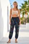 Italian Black Tropical Patterned Pocketed Shalwar Casual Linen Look Woven Trousers 93 63 - 6