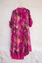 Italian Fuchsia Shirt Collar 3/4 Sleeve Palm Printed Buttoned Casual 100% Linen Woven Dress 120 68 - 2