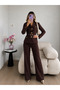 Belted Gold Buttoned Jacket Trousers Double Blazer Suit - 5