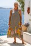 Italian Mink Pool Collar Sleeveless Pocketed Floral Printed Casual 100% Linen Long Woven Dress 133 67 - 3