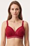 Women's Red Lace Detailed Gathering Unpadded Wide Strap Non-Support Bra