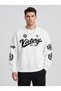 Oversize Sweatshirt Victory Lettering and Emblem Printed Sleeve Detail Crew Neck Streetwear Sweatshirt