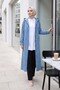 Hooded Buttoned Double Pocket Denim Cap - Blue