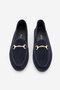 Women's Genuine Leather Chain Loafer Casual Shoes Tanle Navy Blue Suede - 6