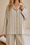 Green Striped Viscose Woven Buttoned Women's Pajama Set - 3