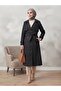 Double-Breasted Collar Bondik Water-Repellent Fabric Lined Trendy Model Below the Knee Trench Coat Black - 2