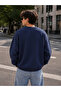 California West Coast Text Printed Navy Blue Oversize Relaxed Cut Crew Neck Retro College Sweatshirt - 2