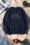 Unisex Striped Mountain Print Crew Neck Sweatshirt