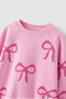 Girls' Bow Patterned Pink School Sweatshirt and Spanish Leggings Set - 2