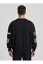 Oversize Sweatshirt Victory Lettering and Emblem Printed Sleeve Detail Crew Neck Streetwear Sweatshirt - 2