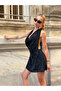 Women's Black Stone Embellished Mini Dress Backless Halter Neck Sparkling Evening Dress - 3